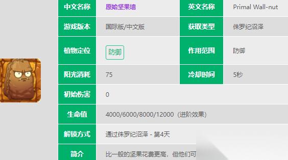 植物大战僵尸2原始坚果墙技能介绍