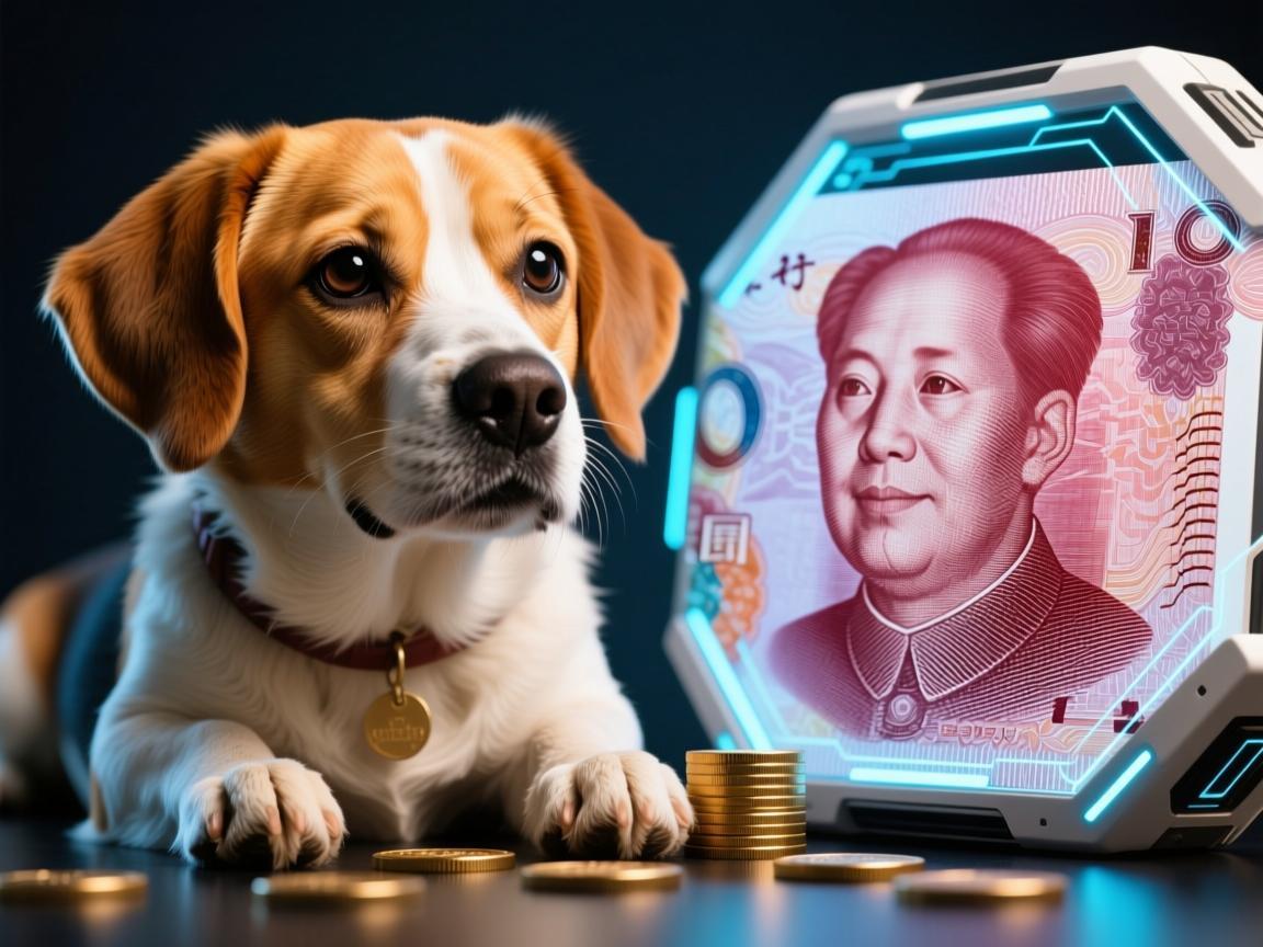 狗狗身边是人民币的头像