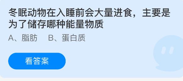 冬眠动物在入睡前会大量进食，主要是为了储存哪种能量物质